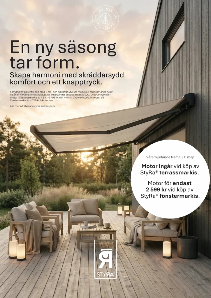 Kampanjerbjudande på Terassmarkis och fönstermarkis 6/6-26